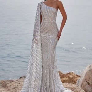 Alamour The Label Silver One Shoulder Gown - Worn Once!